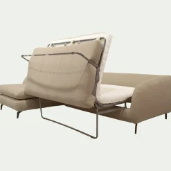 Canapé d'angle gauche convertible en tissu doux tramé - beige