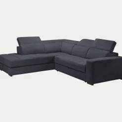 Canapé d'angle gauche convertible avec coffre en tissu doux - bleu calabrun