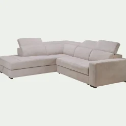 Canapé d'angle gauche convertible avec coffre en tissu doux - beige