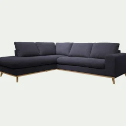 Canapé d'angle gauche convertible en tissu Crown - bleu calabrun