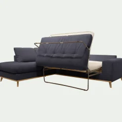 Canapé d'angle gauche convertible en tissu Crown - bleu calabrun