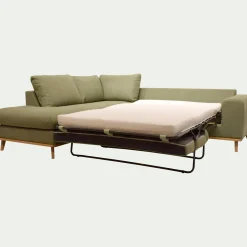 Canapé d'angle gauche convertible en tissu Cosmo - vert kaki
