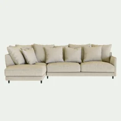 Canapé d'angle gauche convertible en tissu mixte - beige alpilles