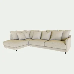 Canapé d'angle gauche convertible en tissu mixte - beige alpilles