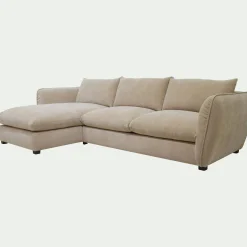 Canapé d'angle gauche convertible en tissu Nature - beige