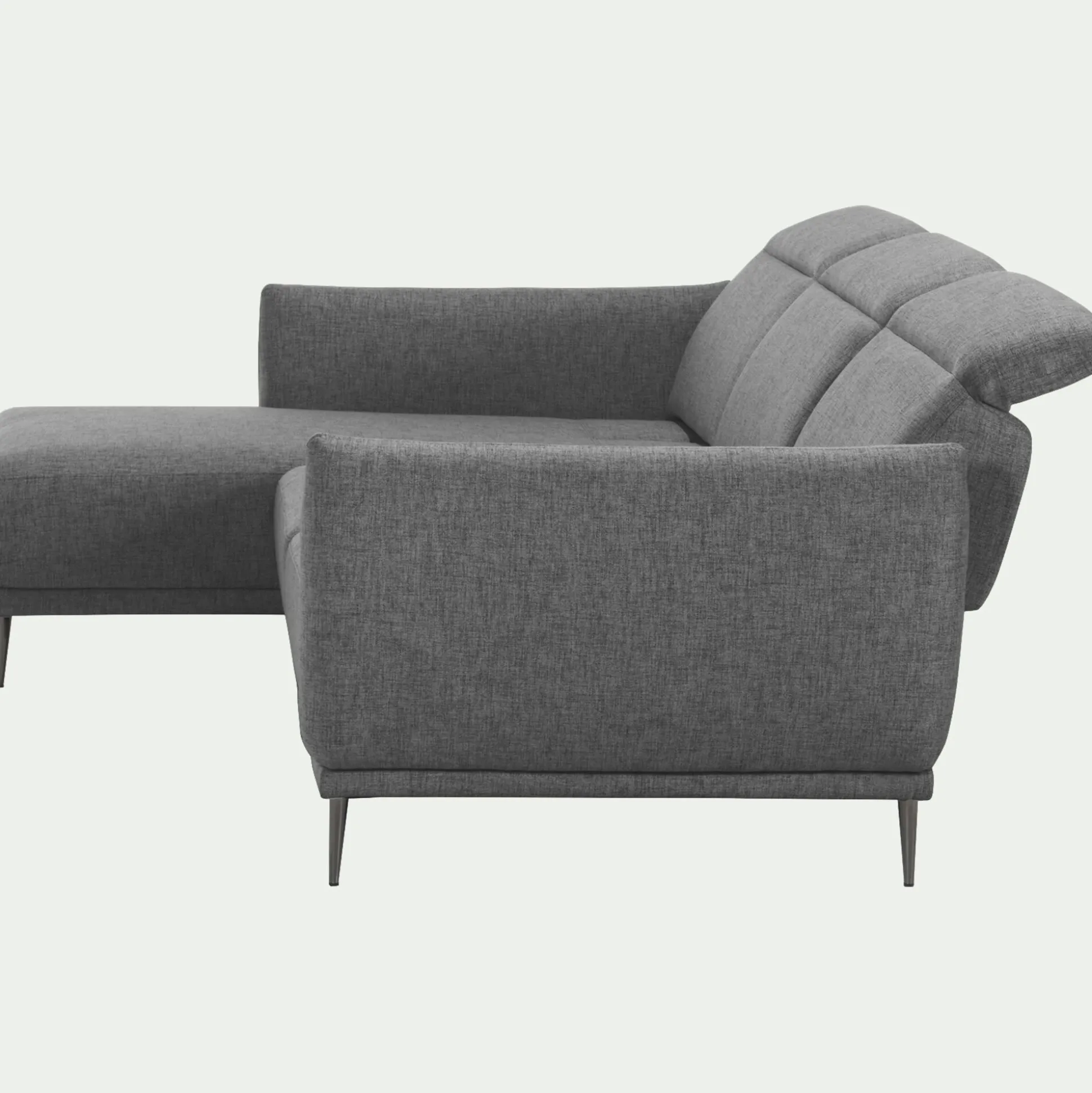 Canapé d'angle gauche fixe en tissu avec fonction avance-recul - gris restanque