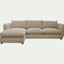Canapé d'angle gauche fixe en tissu Nature - beige
