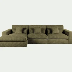 Canapé d'angle gauche fixe en velours côtelé - vert cèdre