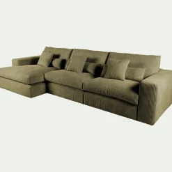 Canapé d'angle gauche fixe en velours côtelé - vert cèdre