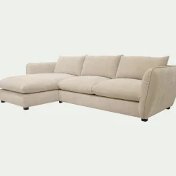Canapé d'angle gauche fixe en tissu Nature - blanc écru