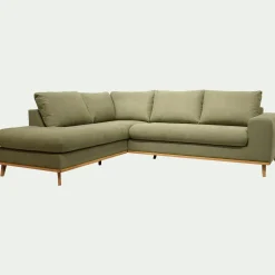 Canapé d'angle gauche fixe en tissu Cosmo - vert kaki