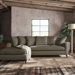 Canapé d'angle gauche fixe en tissu tramé - vert garrigue