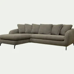 Canapé d'angle gauche fixe en tissu tramé - vert garrigue