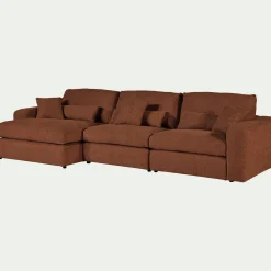 Canapé d'angle gauche fixe en tissu chenille Benjo - brun rustrel