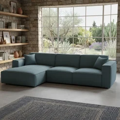 Canapé d'angle gauche fixe en tissu genesis - bleu