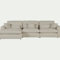 Canapé d'angle gauche fixe en tissu bouclette dasco - blanc écru