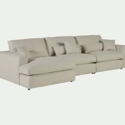 Canapé d'angle gauche fixe en tissu bouclette dasco - blanc écru