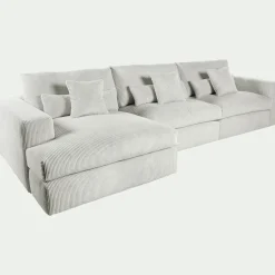 Canapé d'angle gauche fixe en velours côtelé - gris borie