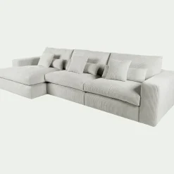 Canapé d'angle gauche fixe en velours côtelé - gris borie