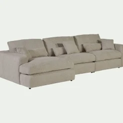 Canapé d'angle gauche fixe en tissu chenille Benjo - beige roucas