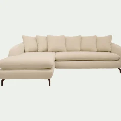 Canapé d'angle gauche fixe en tissu doux tramé - blanc écru