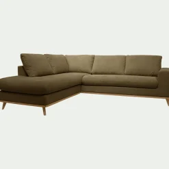 Canapé d'angle gauche fixe en tissu Crown - vert cèdre