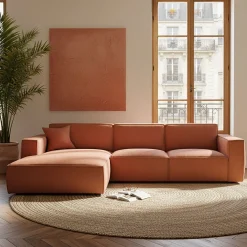 Canapé d'angle gauche fixe en tissu genesis - brun rustrel