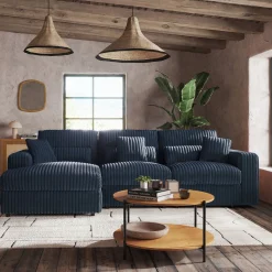 Canapé d'angle gauche fixe en tissu côtelé bita - bleu calabrun