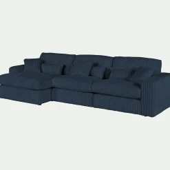 Canapé d'angle gauche fixe en tissu côtelé bita - bleu calabrun