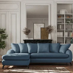 Canapé d'angle gauche fixe en tissu doux tramé - bleu