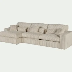 Canapé d'angle gauche fixe en tissu côtelé bita - blanc ventoux