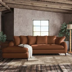 Canapé d'angle gauche fixe en tissu doux tramé - brun rustrel