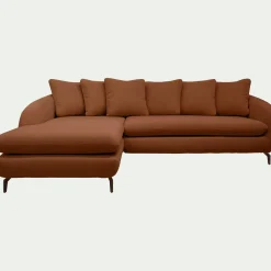 Canapé d'angle gauche fixe en tissu doux tramé - brun rustrel