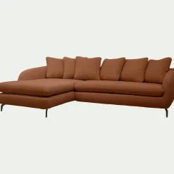 Canapé d'angle gauche fixe en tissu doux tramé - brun rustrel
