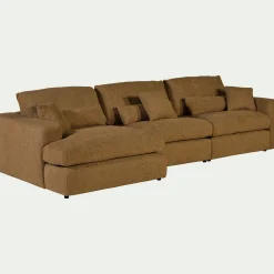 Canapé d'angle gauche fixe en tissu chenille Benjo - jaune argan