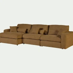 Canapé d'angle gauche fixe en tissu chenille Benjo - jaune argan