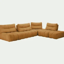 Canapé d'angle modulable avec pouf en tissu campo - jaune argan