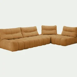 Canapé d'angle modulable avec chauffeuse en tissu campo - jaune argan