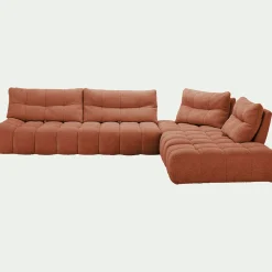 Canapé d'angle modulable avec chauffeuse et pouf en tissu campo - brun rustrel