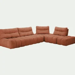 Canapé d'angle modulable avec chauffeuse et pouf en tissu campo - brun rustrel