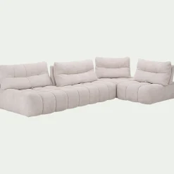 Canapé d'angle modulable avec chauffeuse en tissu campo - blanc écru