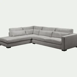 Canapé d'angle méridienne gauche fixe en velours côtelé Azores - gris borie