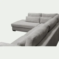 Canapé d'angle méridienne gauche fixe en velours côtelé Azores - gris borie