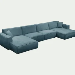 Canapé d'angle panoramique fixe en tissu tramé - bleu