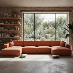 Canapé d'angle panoramique fixe en tissu tramé - brun rustrel