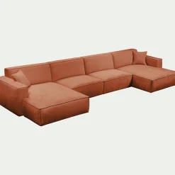 Canapé d'angle panoramique fixe en tissu tramé - brun rustrel