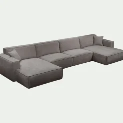 Canapé d'angle panoramique fixe en tissu tramé - gris
