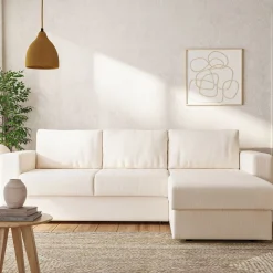 Canapé d'angle réversible convertible en velours côtelé - blanc ventoux