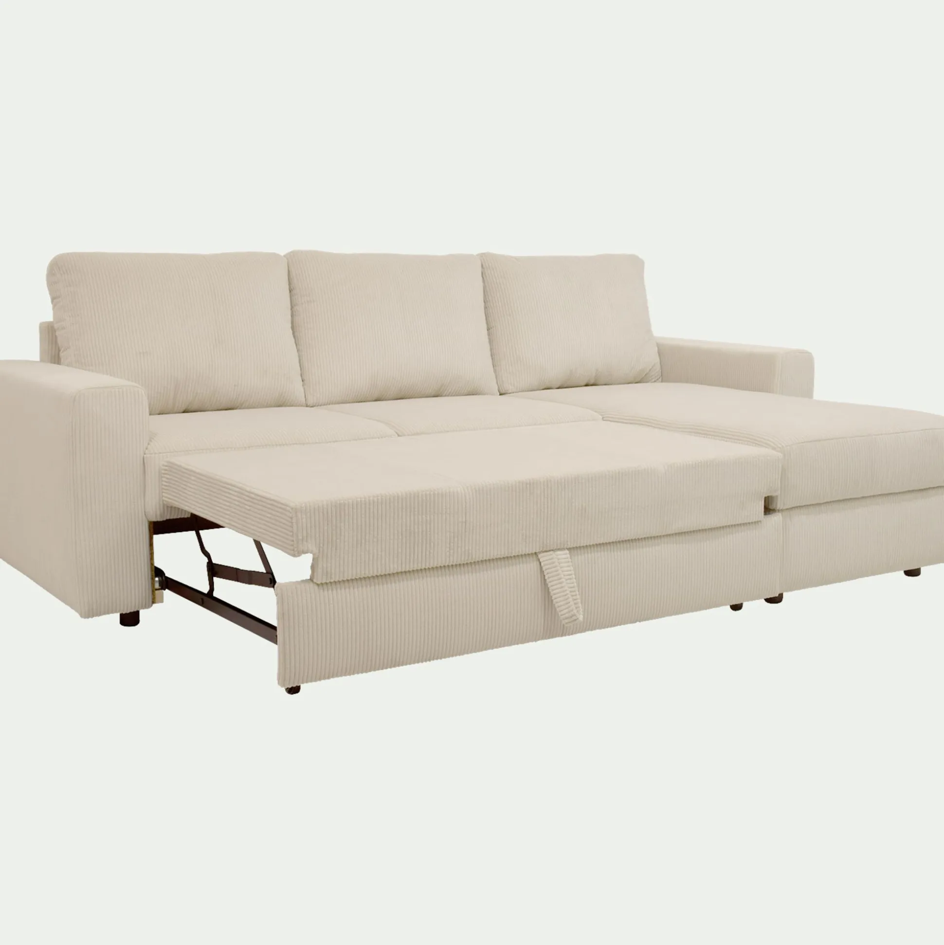 Canapé d'angle réversible convertible en velours côtelé - blanc ventoux