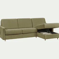 Canapé d'angle réversible convertible en tissu Stella matelas densité 25kg/m3 - vert cèdre